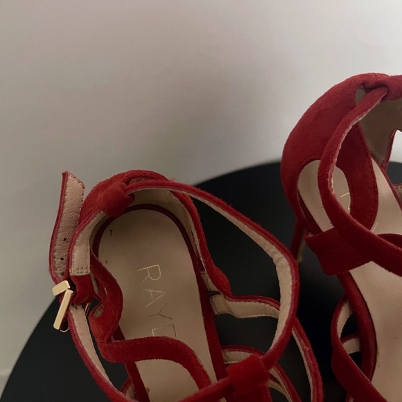 RAYE Red Suede Strappy Heels Party Holiday Office Workwear - Picture 4 of 8